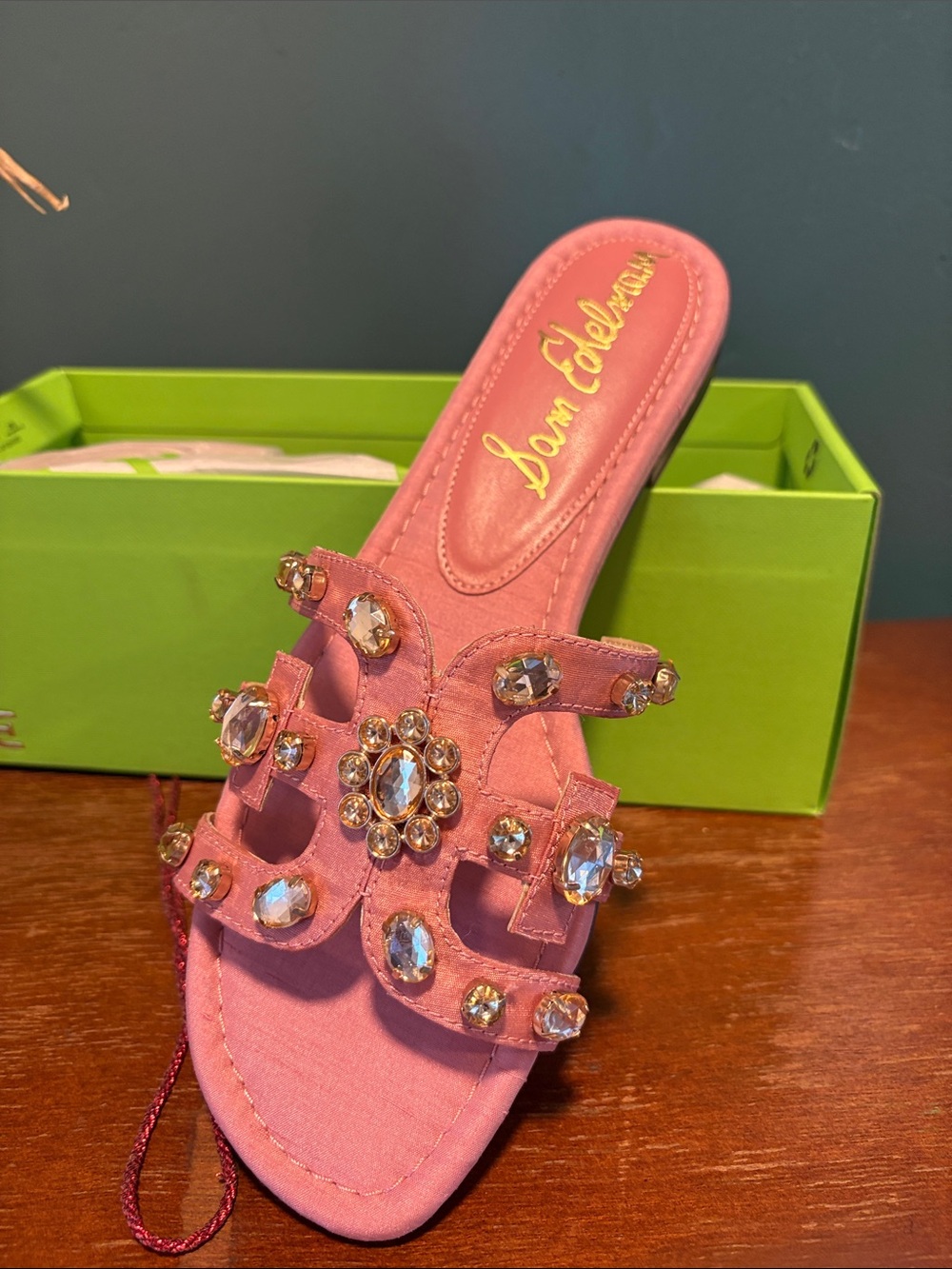 Sam Edelman Pink Jeweled Slide Sandal with Crystal Accents